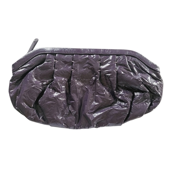 GAP Handbags - GAP Purple Crinkle Patent Leather Clutch Purse Bronze Lining Zip Y2K Puffy 2010